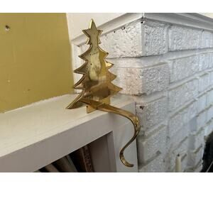 Vintage 1999 Brass Christmas Tree Mantel Hook Stocking Holder Hanger